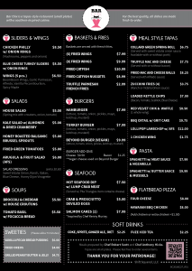 Bar Chix menu