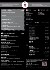 Bar Chix menu.
